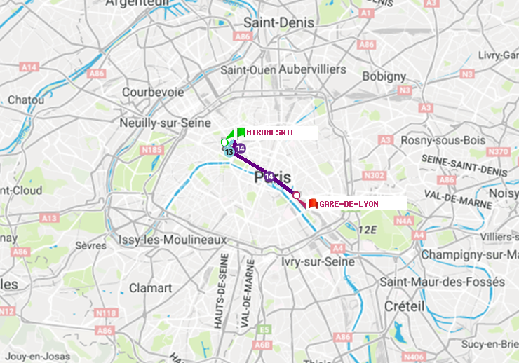 plan itinéraire ratp de Miromesnil à Gare de Lyon