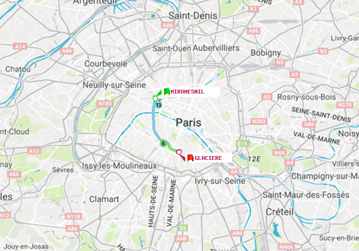 plan itinéraire ratp de Miromesnil à Glacière