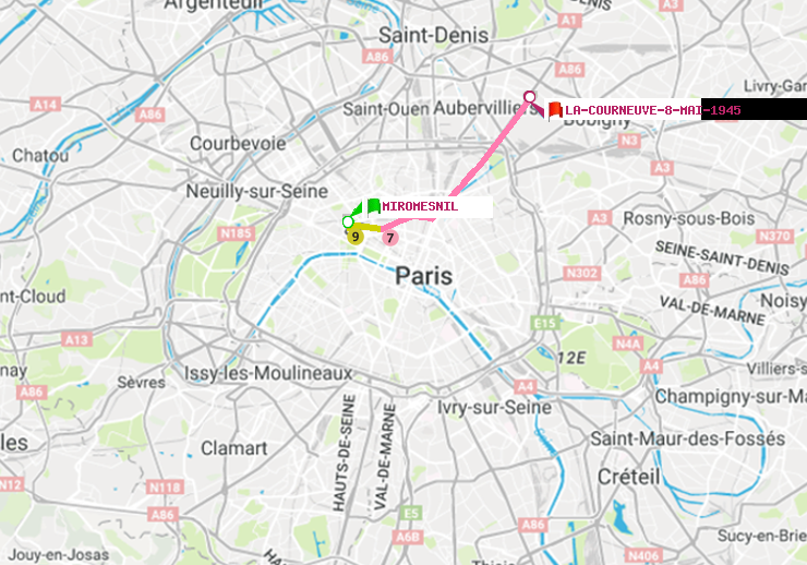 plan itinéraire ratp de Miromesnil à La Courneuve-8-Mai-1945