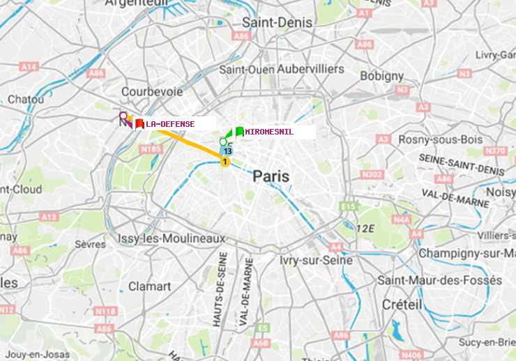 plan itinéraire ratp de Miromesnil à La Défense (Grande Arche)