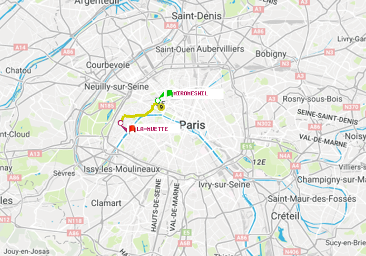 plan itinéraire ratp de Miromesnil à La Muette