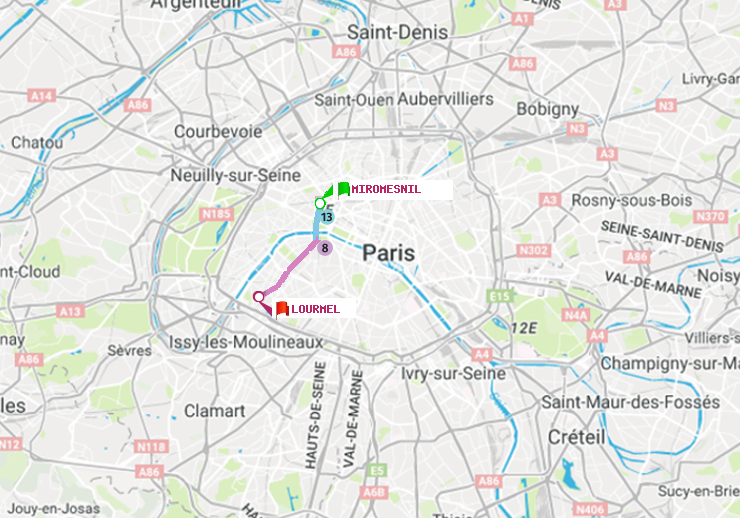 plan itinéraire ratp de Miromesnil à Lourmel