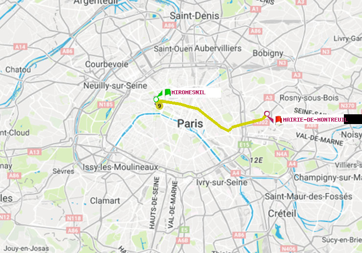 plan itinéraire ratp de Miromesnil à Mairie de Montreuil