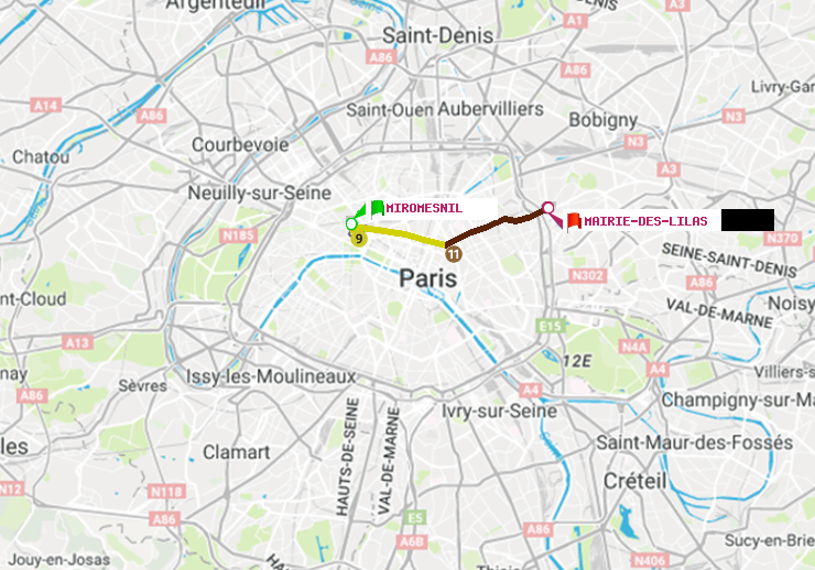 plan itinéraire ratp de Miromesnil à Mairie des Lilas