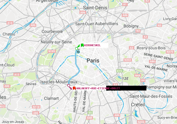 plan itinéraire ratp de Miromesnil à Malakoff-Rue Etienne Dolet