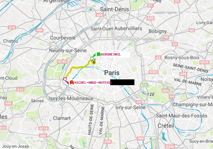 plan itinéraire ratp de Miromesnil à Michel-Ange-Auteuil