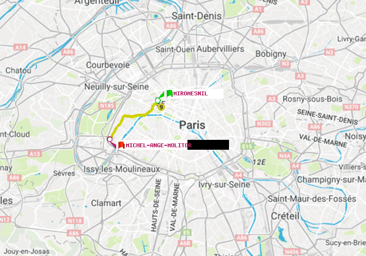 plan itinéraire ratp de Miromesnil à Michel-Ange-Molitor