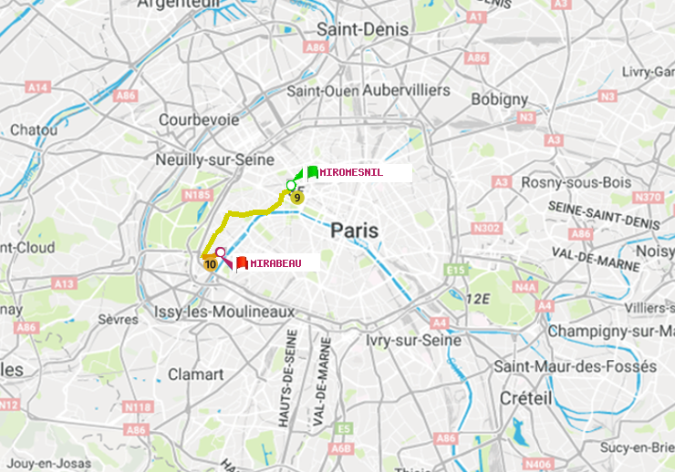 plan itinéraire ratp de Miromesnil à Mirabeau