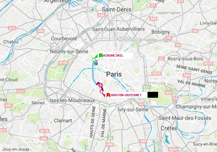 plan itinéraire ratp de Miromesnil à Mouton-Duvernet