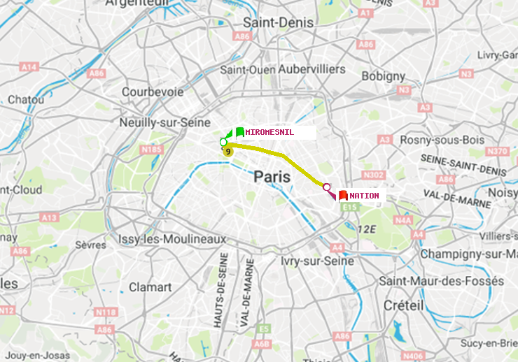 plan itinéraire ratp de Miromesnil à Nation