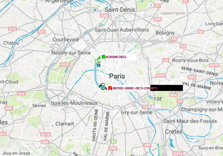 plan itinéraire ratp de Miromesnil à Notre-Dame des Champs