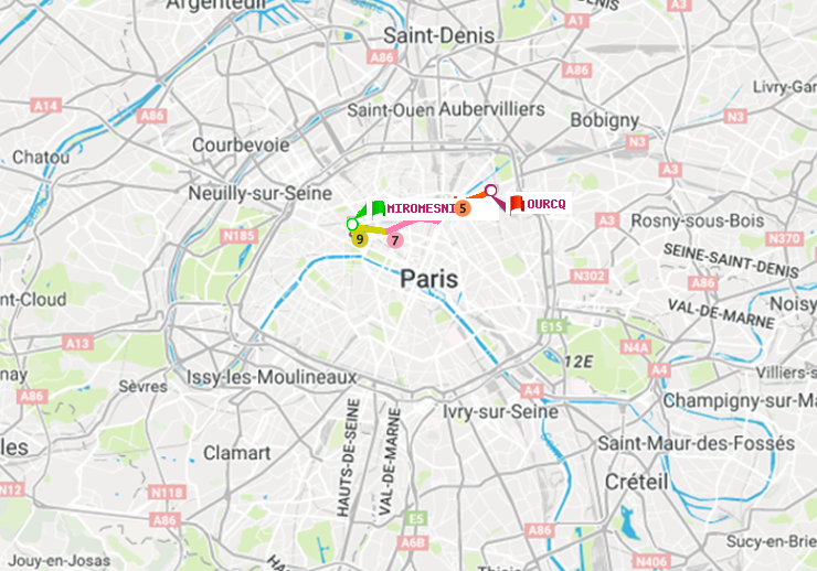 plan itinéraire ratp de Miromesnil à Ourcq