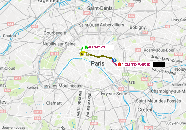 plan itinéraire ratp de Miromesnil à Philippe Auguste