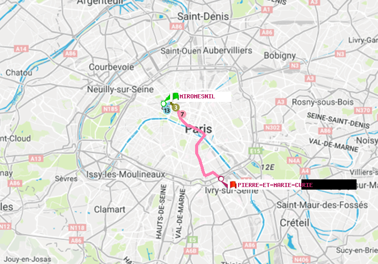 plan itinéraire ratp de Miromesnil à Pierre et Marie Curie