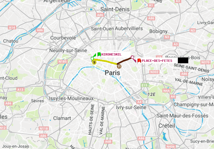 plan itinéraire ratp de Miromesnil à Place des Fêtes