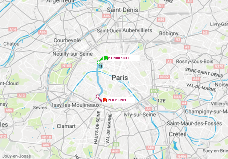 plan itinéraire ratp de Miromesnil à Plaisance