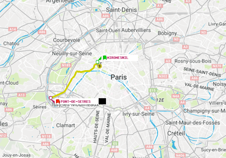 plan itinéraire ratp de Miromesnil à Pont de Sèvres