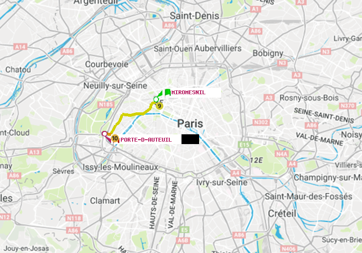 plan itinéraire ratp de Miromesnil à Porte d