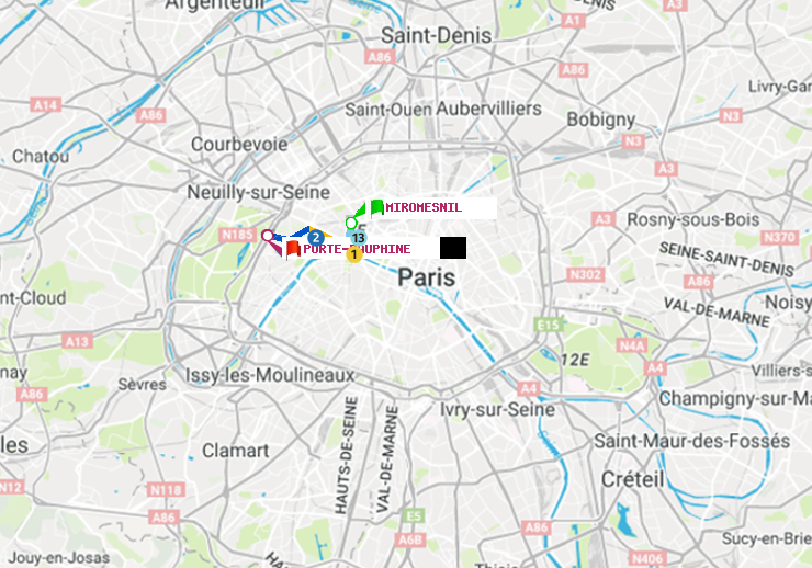 plan itinéraire ratp de Miromesnil à Porte Dauphine (Maréchal de Lattre de Tassigny)