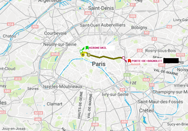 plan itinéraire ratp de Miromesnil à Porte de Bagnolet
