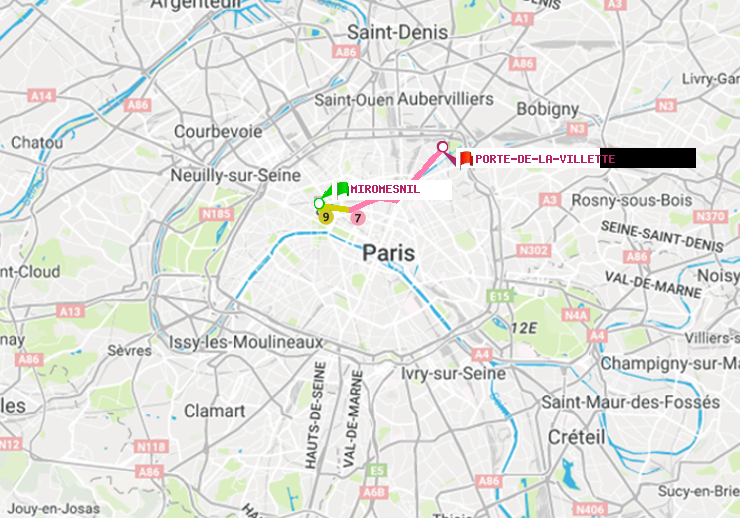 plan itinéraire ratp de Miromesnil à Porte de la Villette