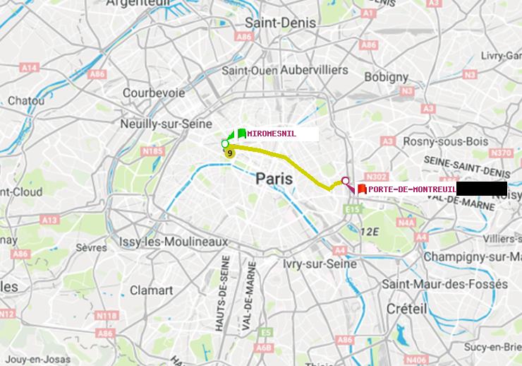 plan itinéraire ratp de Miromesnil à Porte de Montreuil