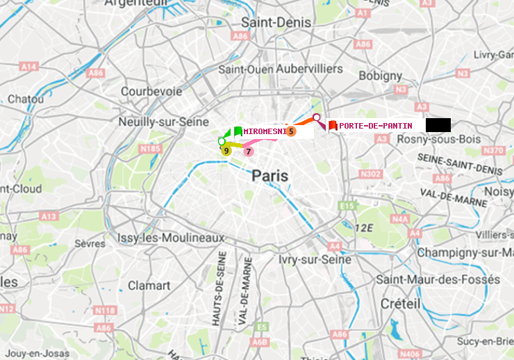 plan itinéraire ratp de Miromesnil à Porte de Pantin