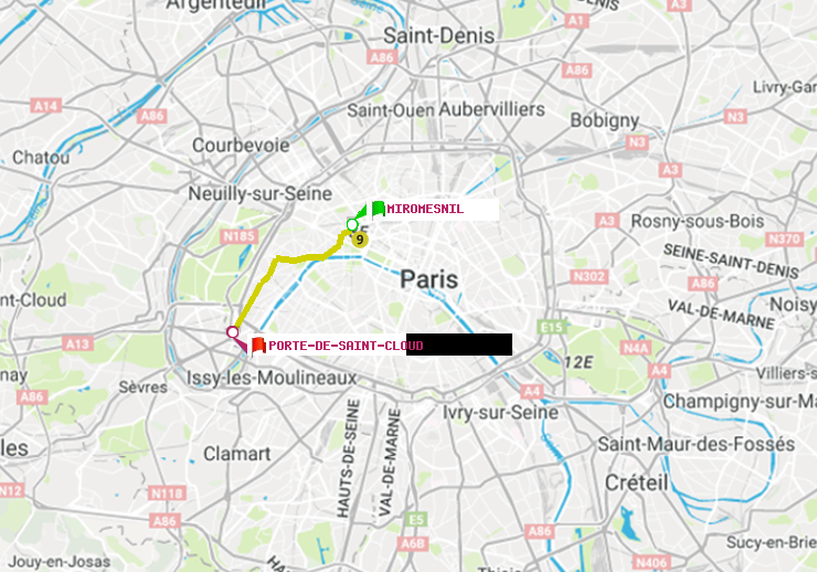 plan itinéraire ratp de Miromesnil à Porte de Saint-Cloud
