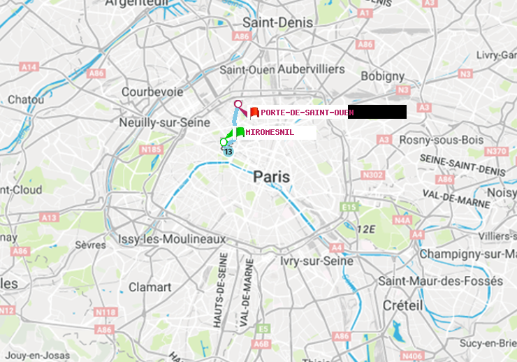 plan itinéraire ratp de Miromesnil à Porte de Saint-Ouen