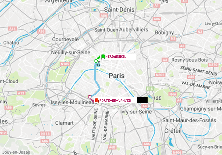 plan itinéraire ratp de Miromesnil à Porte de Vanves