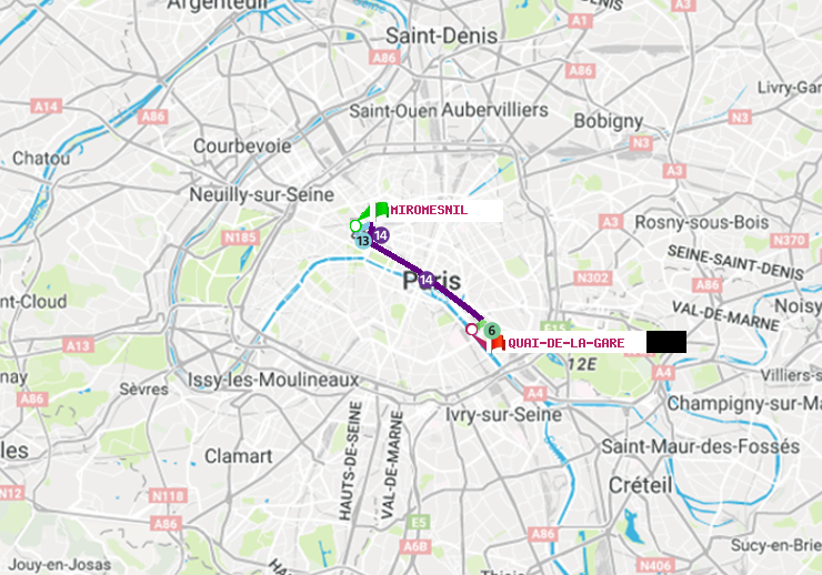 plan itinéraire ratp de Miromesnil à Quai de la Gare