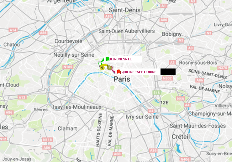 plan itinéraire ratp de Miromesnil à Quatre Septembre