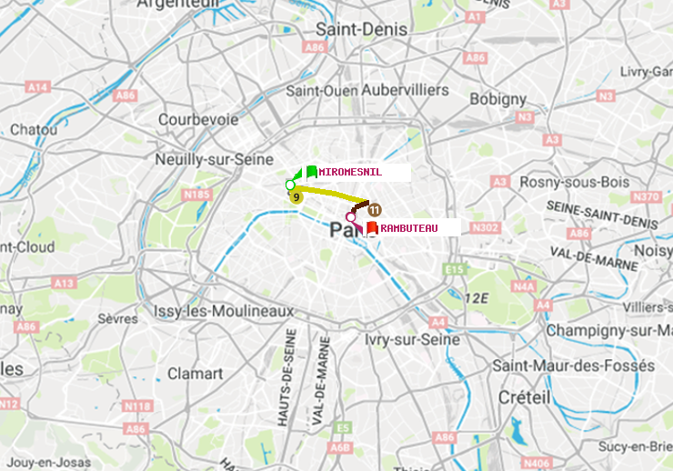 plan itinéraire ratp de Miromesnil à Rambuteau