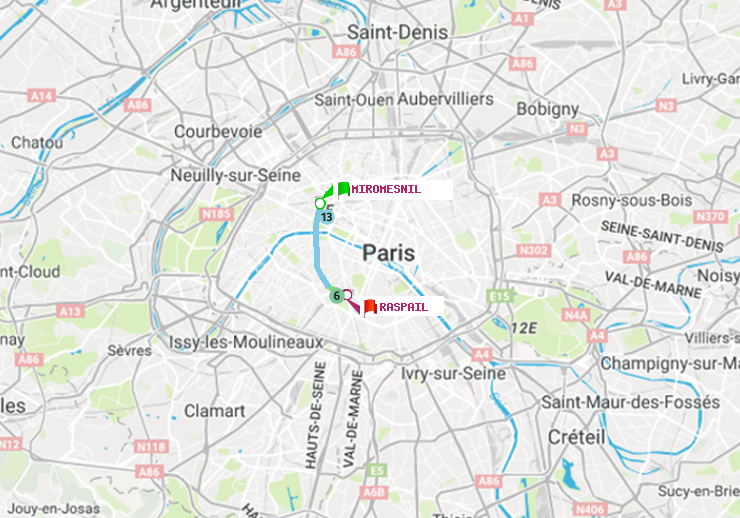 plan itinéraire ratp de Miromesnil à Raspail