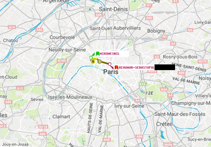 plan itinéraire ratp de Miromesnil à Réaumur-Sébastopol