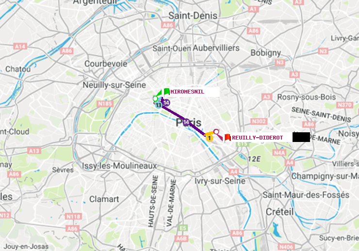 plan itinéraire ratp de Miromesnil à Reuilly-Diderot