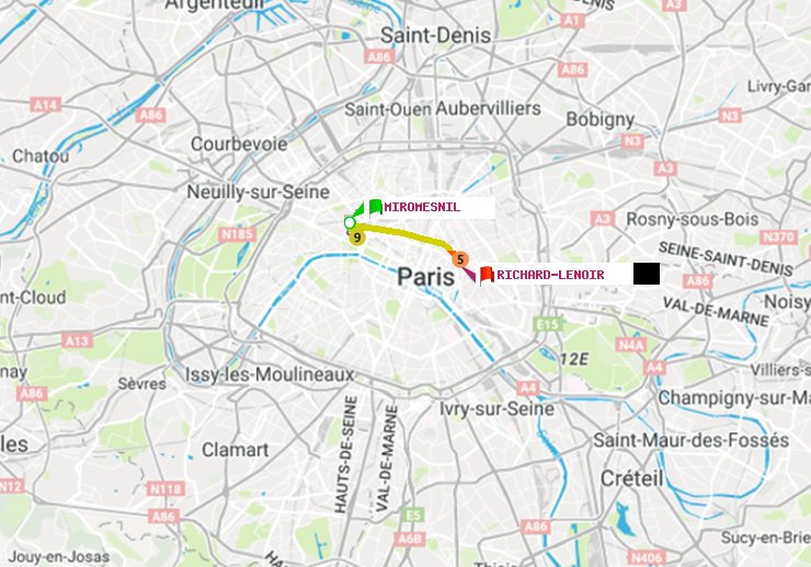 plan itinéraire ratp de Miromesnil à Richard-Lenoir
