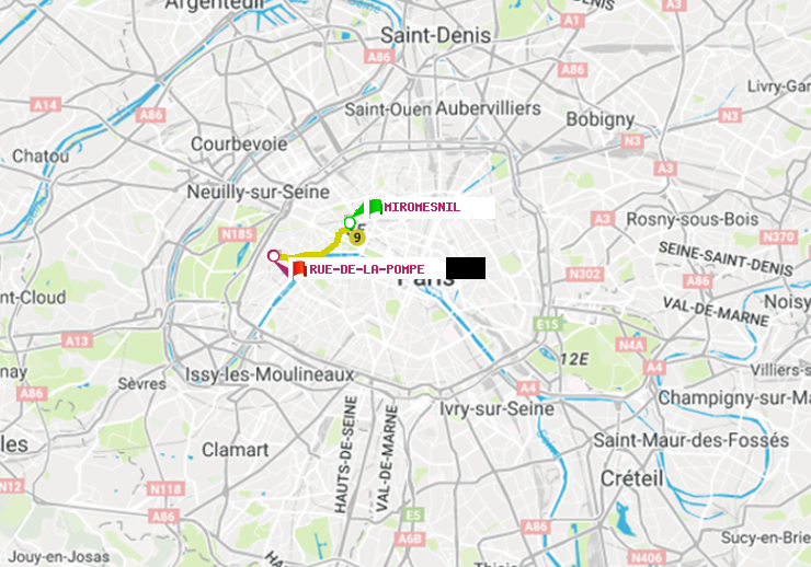 plan itinéraire ratp de Miromesnil à Rue de la Pompe (Avenue Georges Mandel)