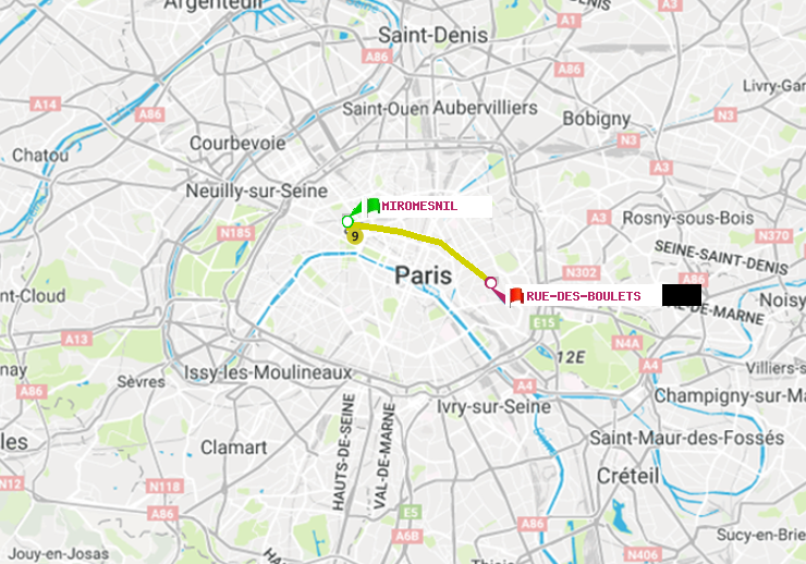 plan itinéraire ratp de Miromesnil à Rue des Boulets