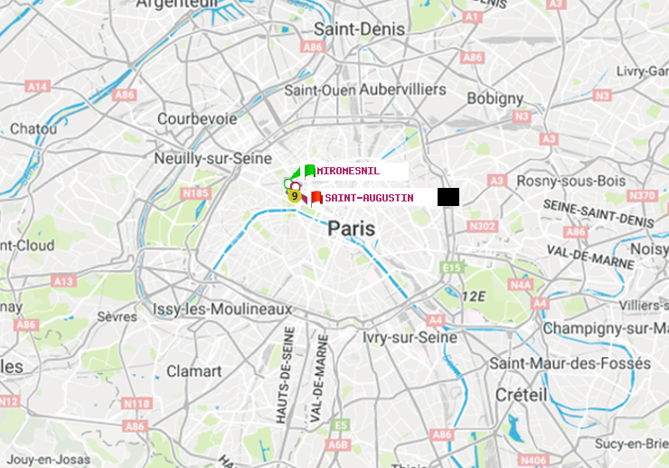 plan itinéraire ratp de Miromesnil à Saint-Augustin
