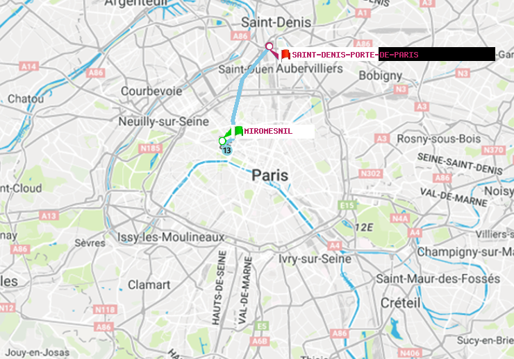 plan itinéraire ratp de Miromesnil à Saint-Denis-Porte de Paris