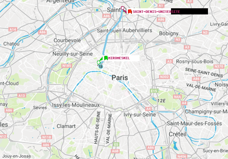 plan itinéraire ratp de Miromesnil à Saint-Denis-Universite