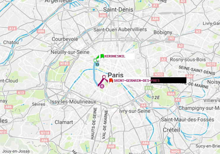 plan itinéraire ratp de Miromesnil à Saint-Germain des Prés