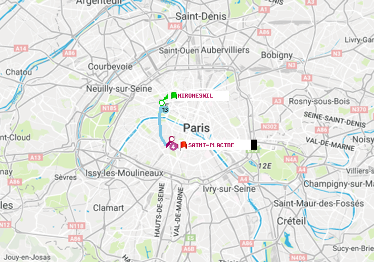 plan itinéraire ratp de Miromesnil à Saint-Placide