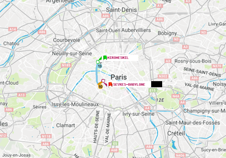 plan itinéraire ratp de Miromesnil à Sèvres-Babylone