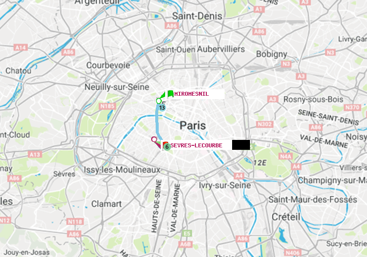 plan itinéraire ratp de Miromesnil à Sèvres-Lecourbe