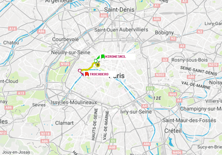 plan itinéraire ratp de Miromesnil à Trocadéro