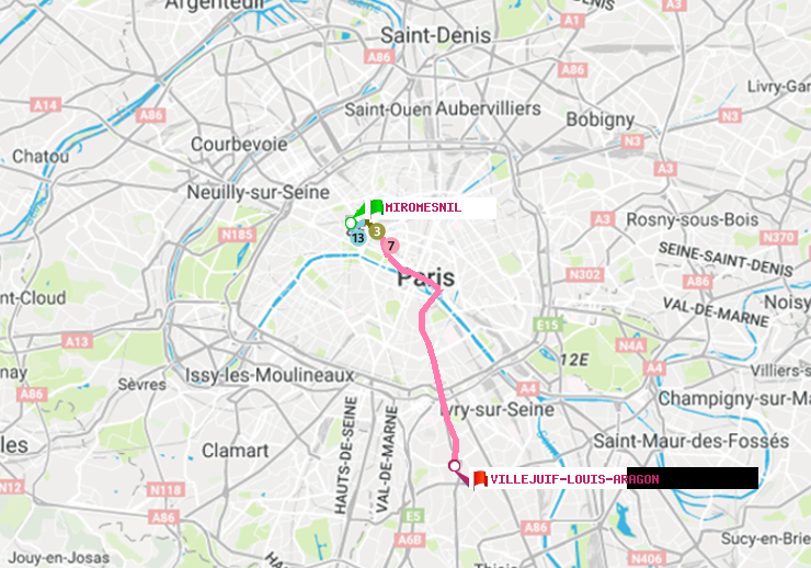 plan itinéraire ratp de Miromesnil à Villejuif-Louis Aragon