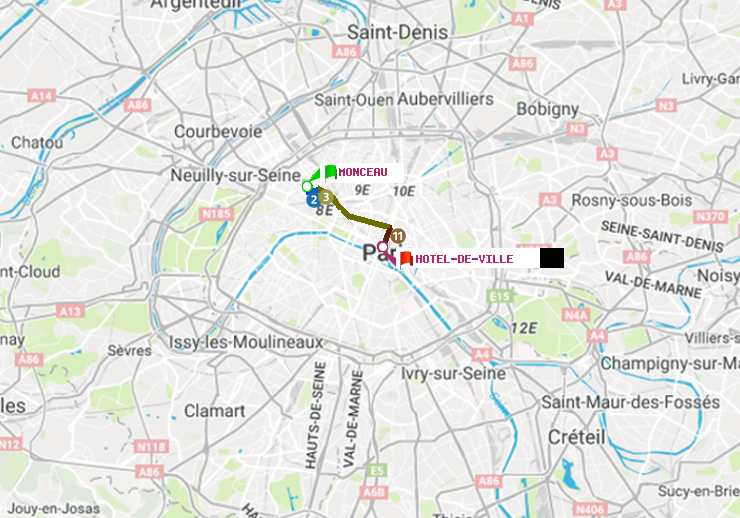 plan itinéraire ratp de Monceau à Hôtel de Ville
