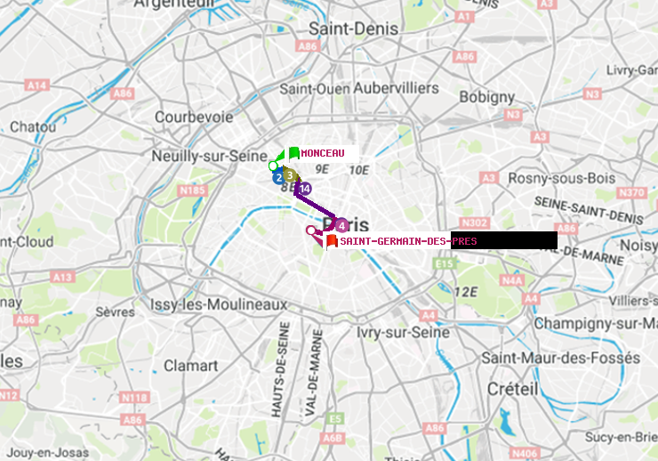 plan itinéraire ratp de Monceau à Saint-Germain des Prés
